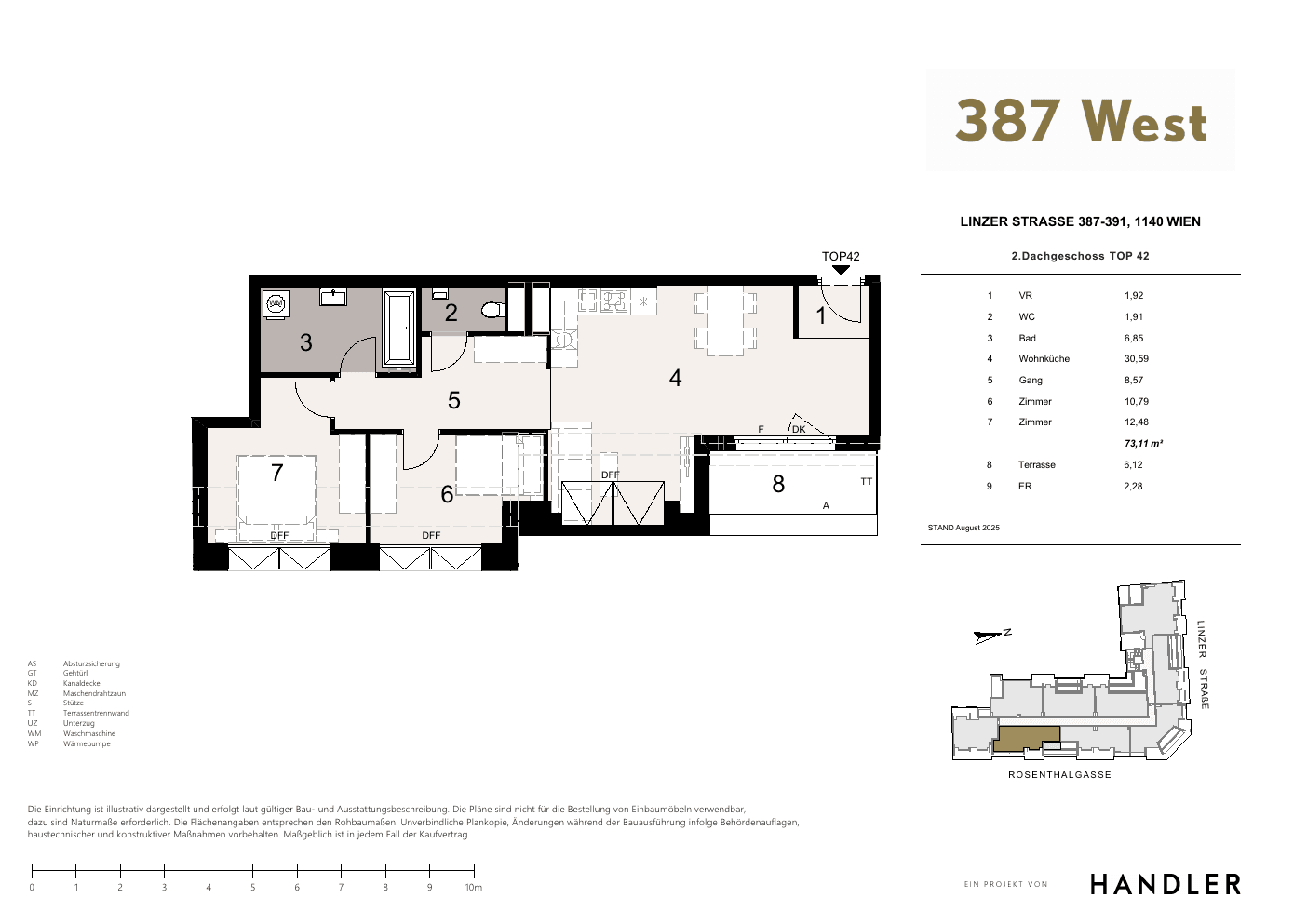 Grundriss Top 42 — 387 West — 3 Zimmer — 73,1 m² — 2nd attic floor
