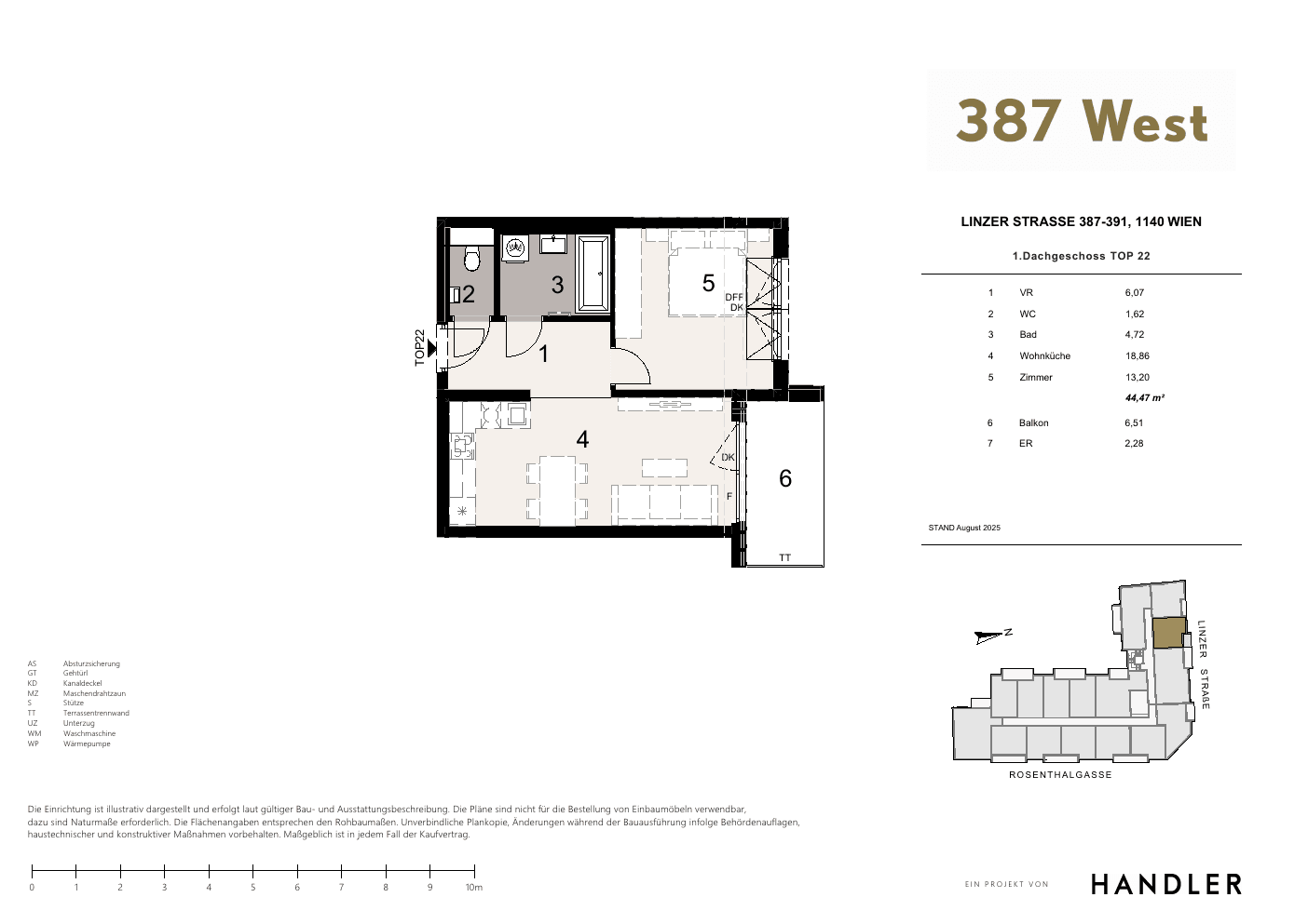 Grundriss Top 22 — 387 West — 2 Zimmer — 44,5 m² — 1st attic floor
