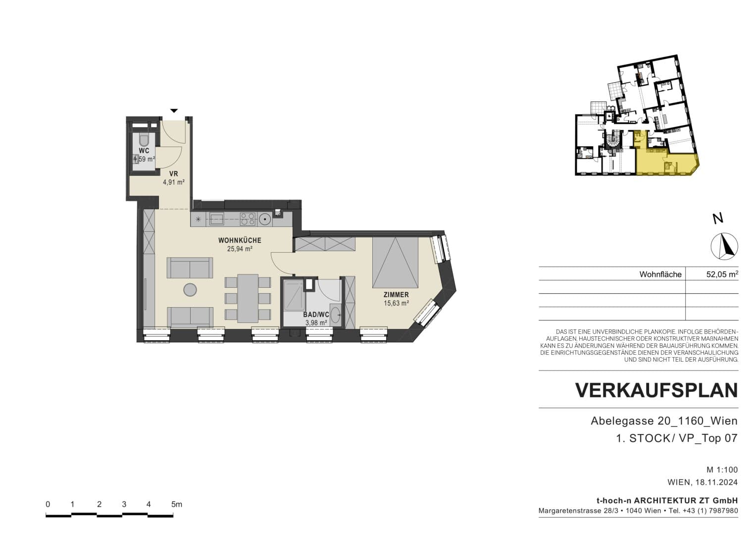 Grundriss Top 7 — Abelegasse 20 — 2 Zimmer — 52 m² — 1st floor