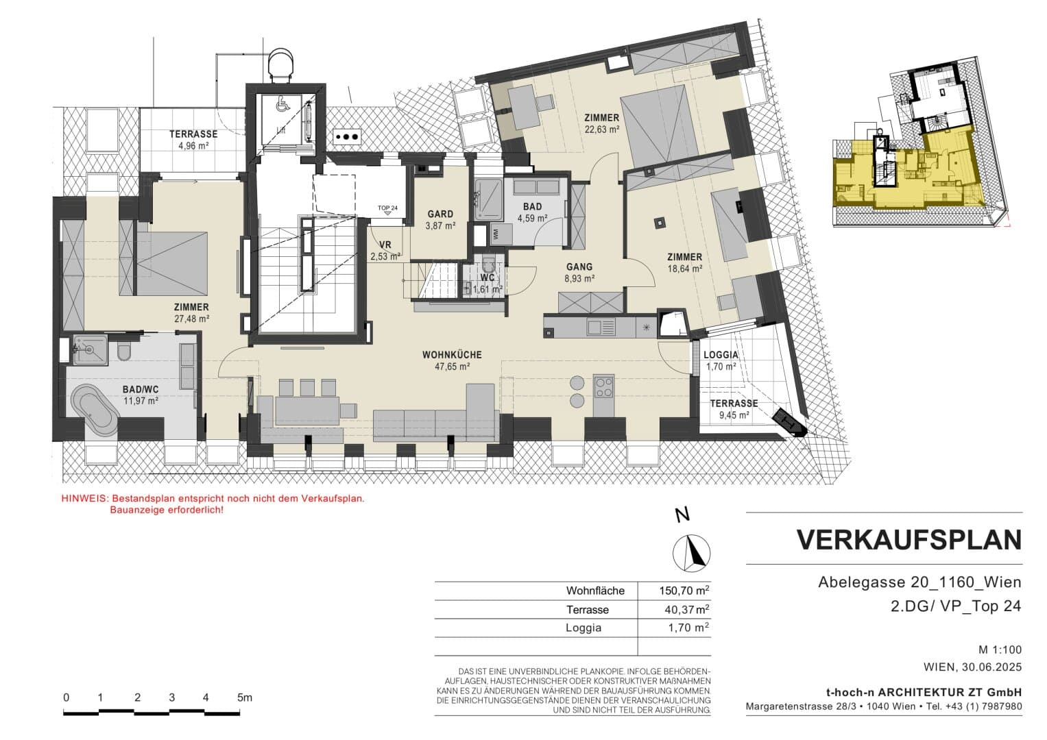 Grundriss Top 24 — Abelegasse 20 — 4 Zimmer — 151 m² — 2nd attic floor — Grundriss 1/2
