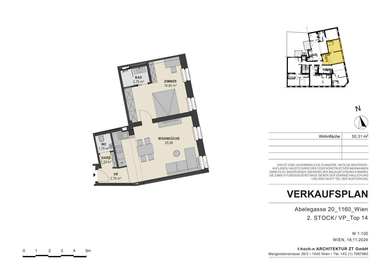 Grundriss Top 14 — Abelegasse 20 — 2 Zimmer — 50 m² — 2nd floor