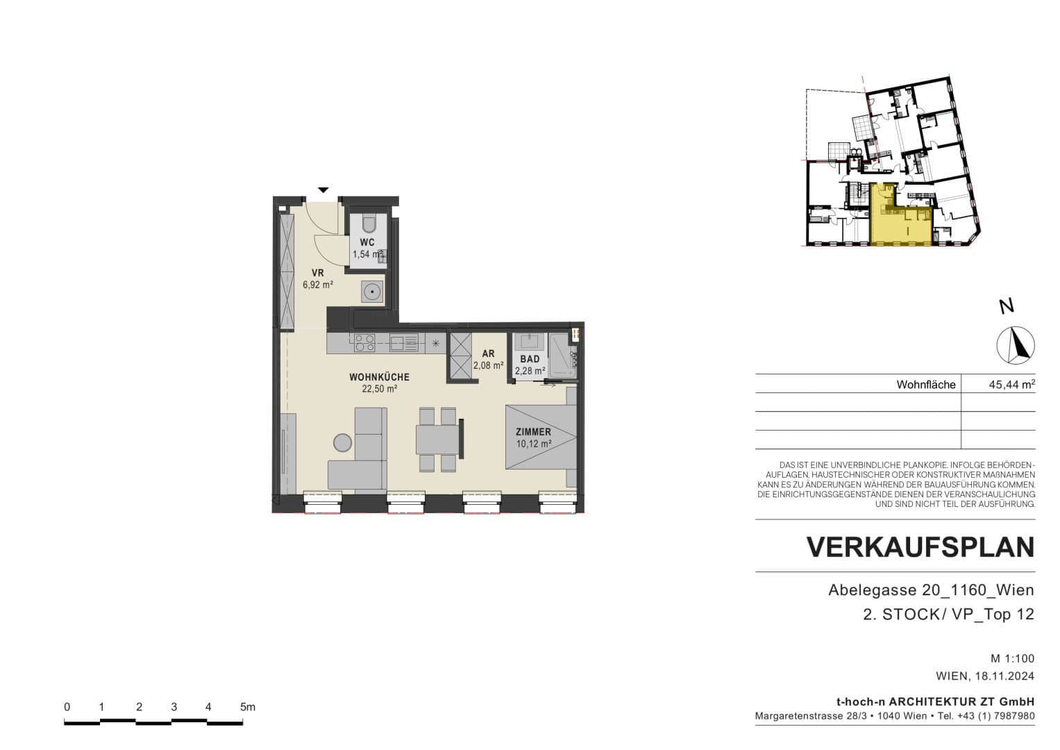 Grundriss Top 12 — Abelegasse 20 — 2 Zimmer — 45 m² — 2nd floor