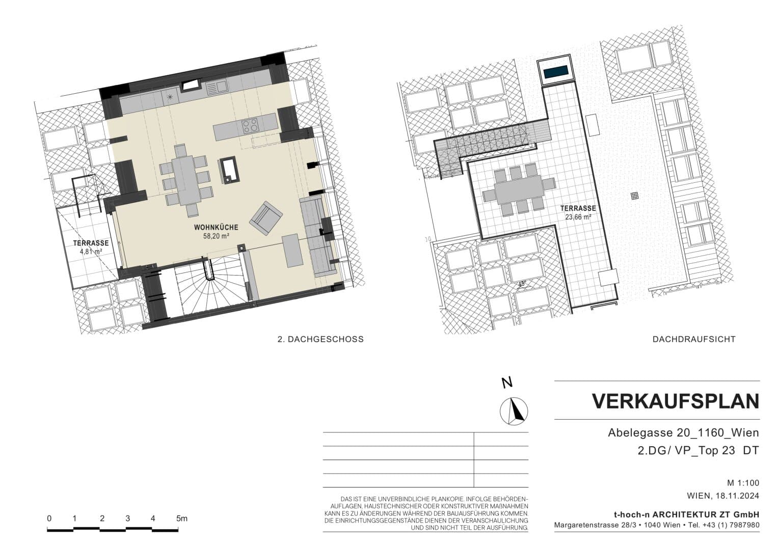 Grundriss Top 23 — Abelegasse 20 — 4 Zimmer — 144 m² — 1st attic floor / 2nd attic floor — Grundriss 1/2
