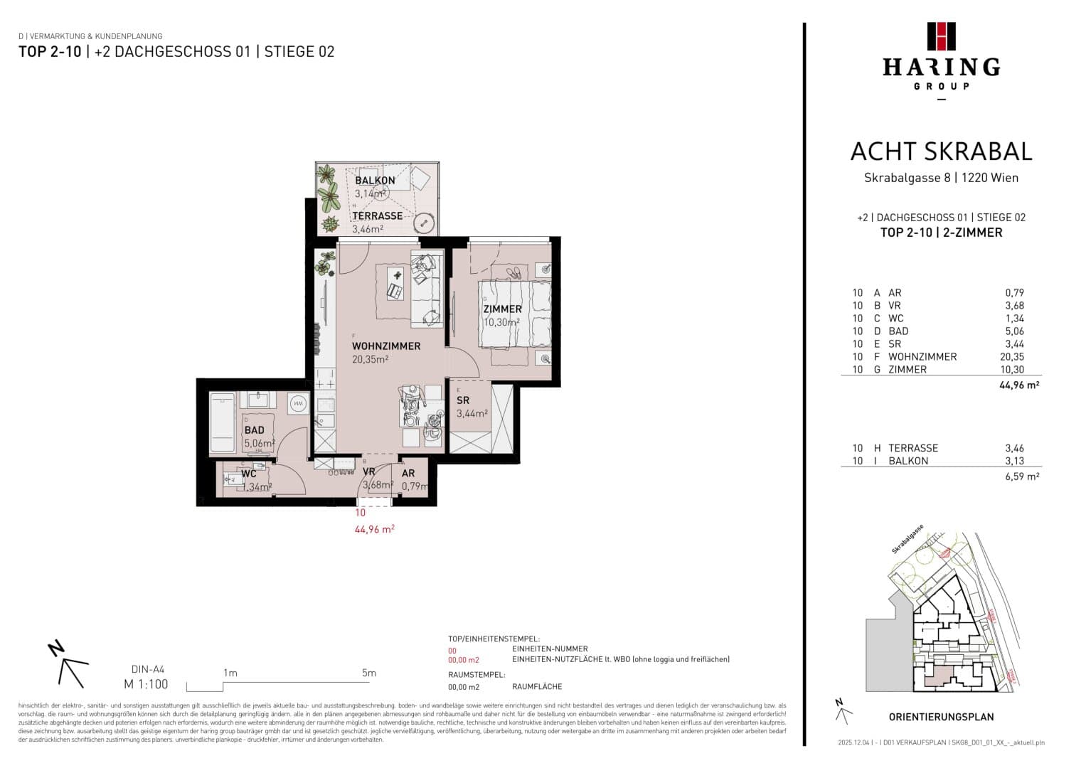 Grundriss Top 2-10 — Acht Skrabal — 2 Zimmer — 45 m² — 1st floor