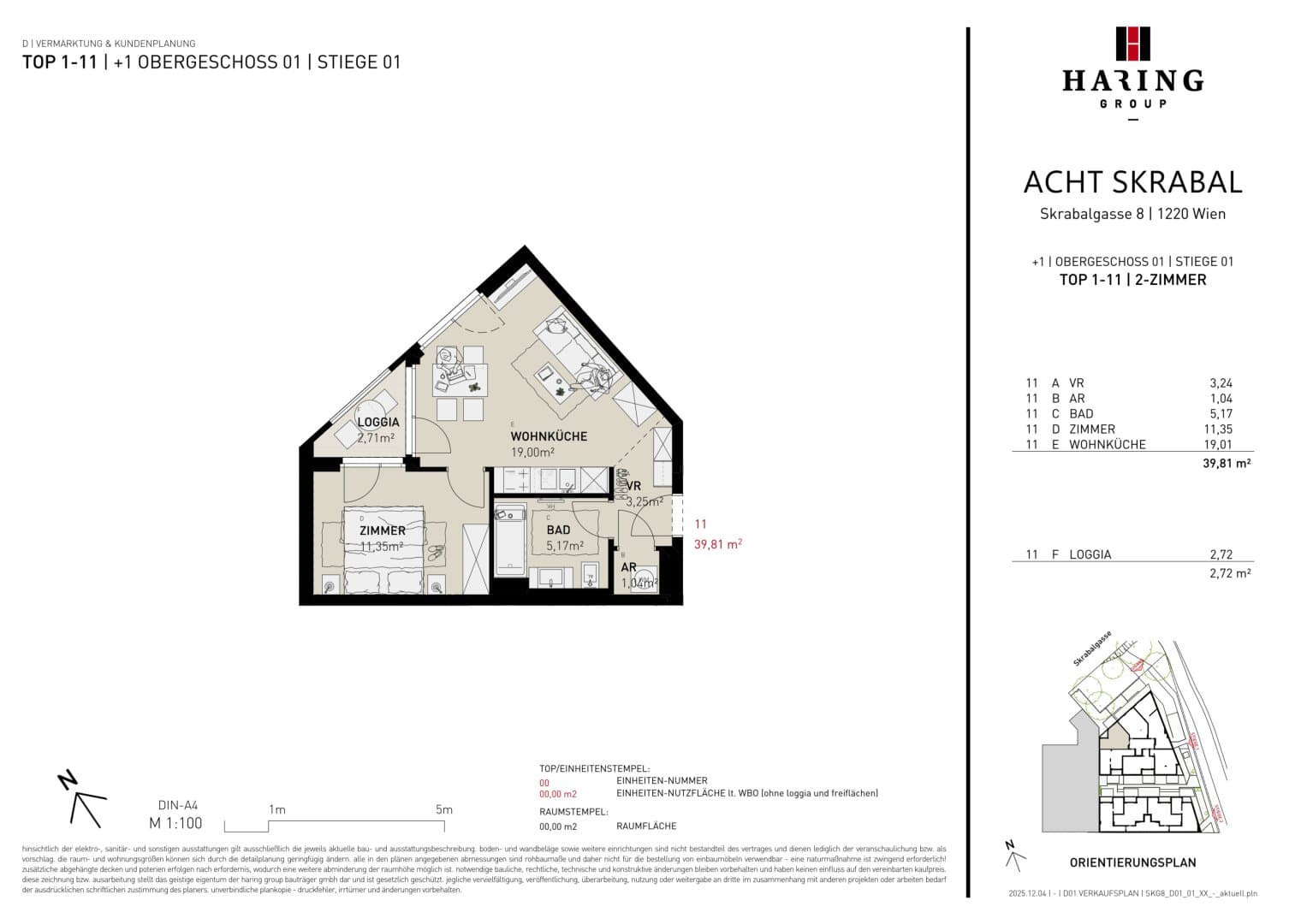 Grundriss Top 1-11 — Acht Skrabal — 2 Zimmer — 39,8 m² — WNFL: