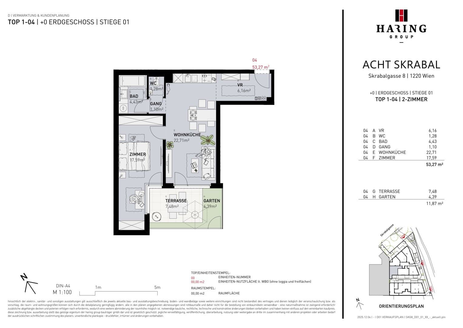 Grundriss Top 1-04 — Acht Skrabal — 2 Zimmer — 53,3 m² — Ground floor