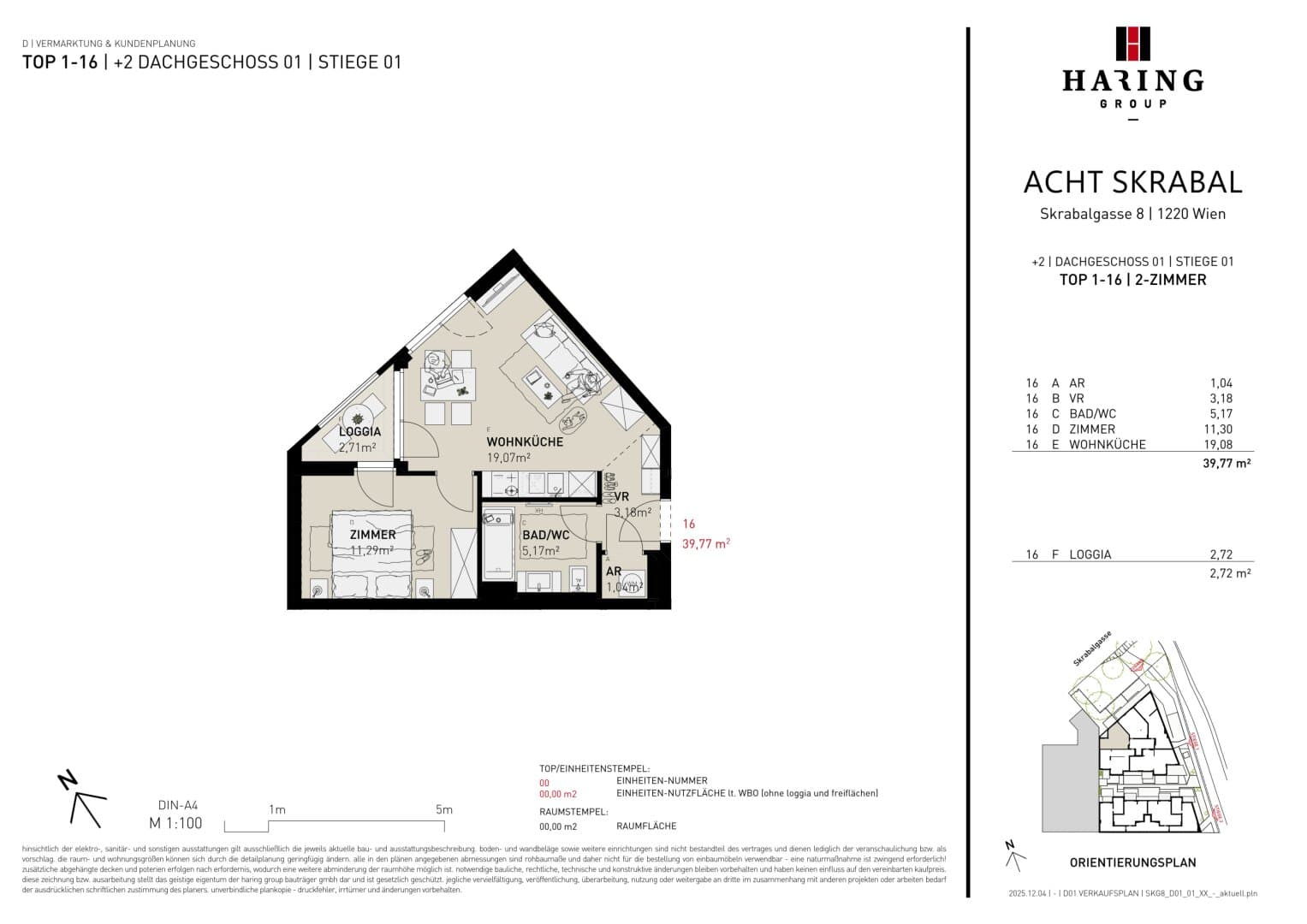 Grundriss Top 1-16 — Acht Skrabal — 2 Zimmer — 39,8 m² — 1st floor