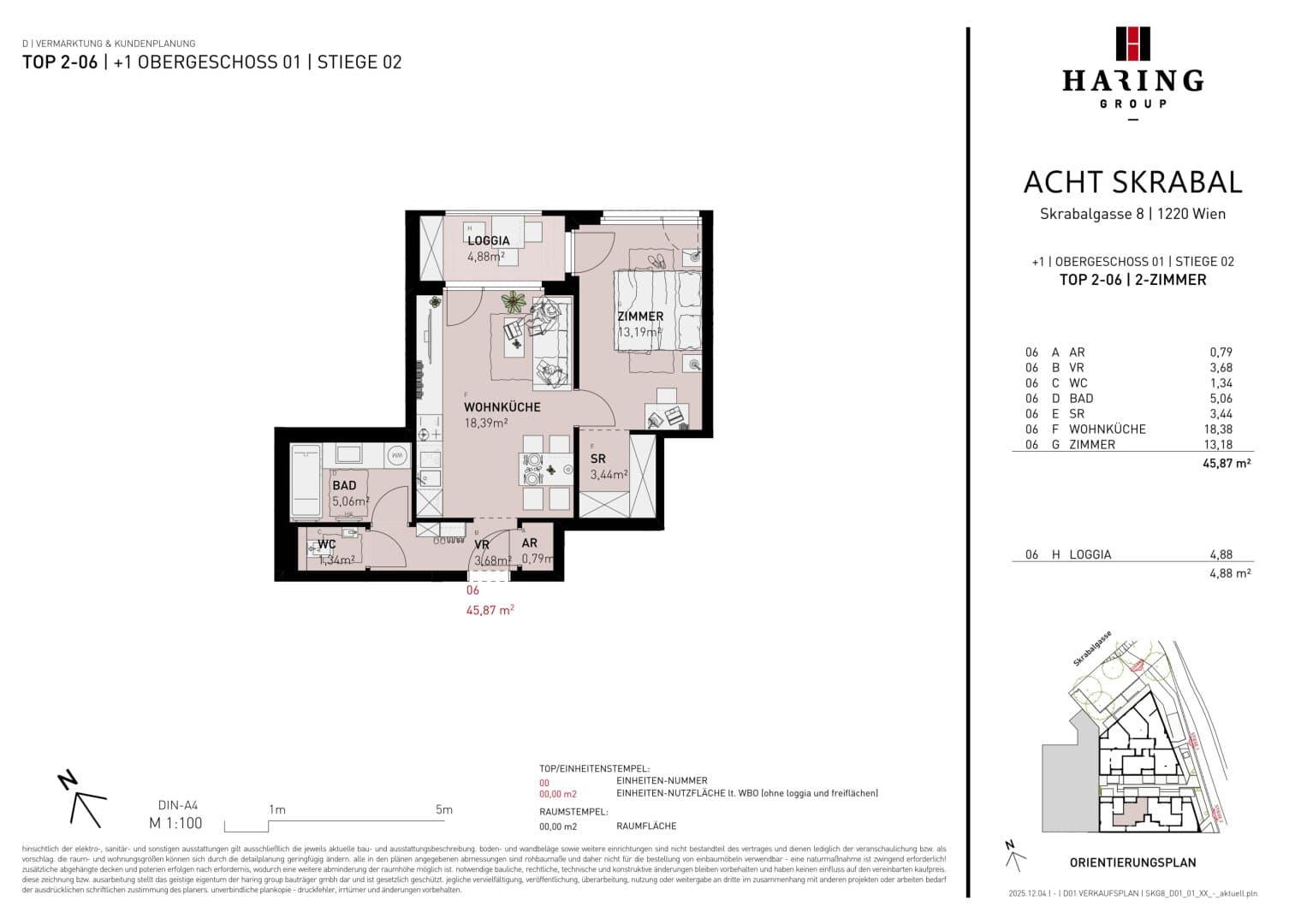 Grundriss Top 2-06 — Acht Skrabal — 2 Zimmer — 45,9 m² — WNFL: