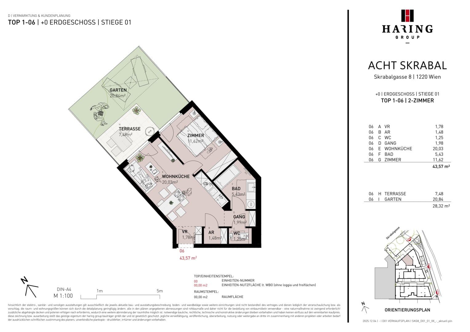 Grundriss Top 1-06 — Acht Skrabal — 2 Zimmer — 43,6 m² — Ground floor