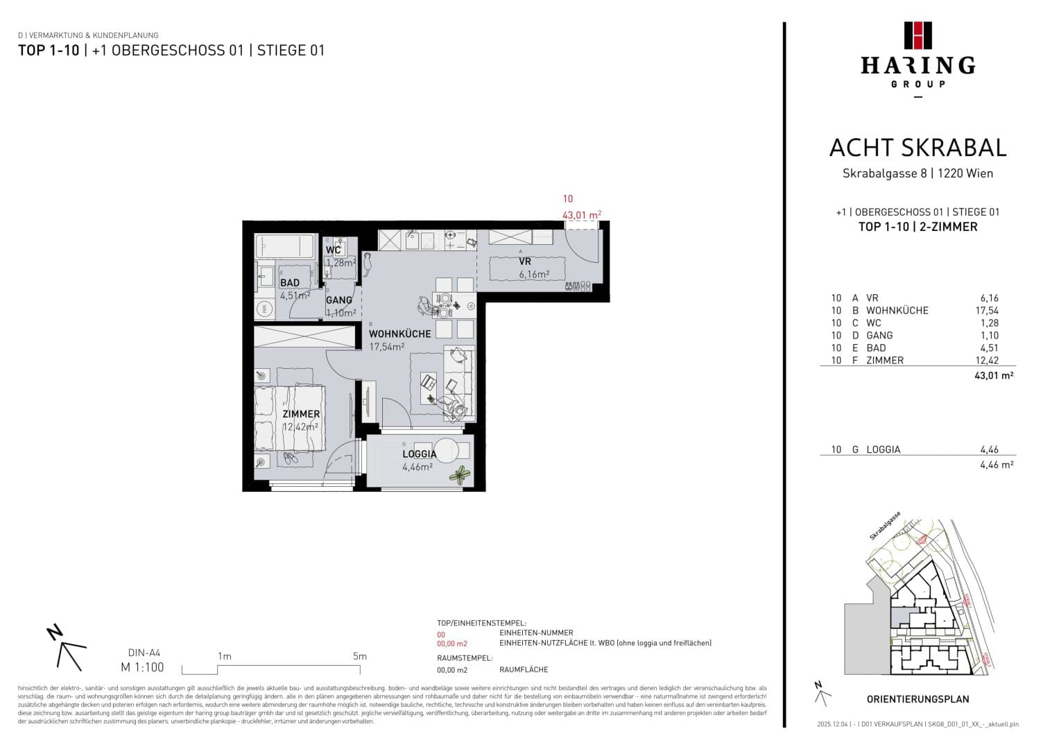 Grundriss Top 1-10 — Acht Skrabal — 2 Zimmer — 43 m² — WNFL: