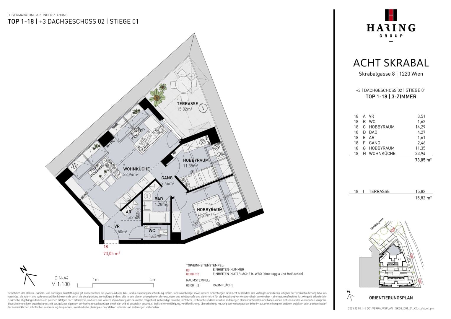 Grundriss Top 1-18 — Acht Skrabal — 3 Zimmer — 73,1 m² — 2nd floor