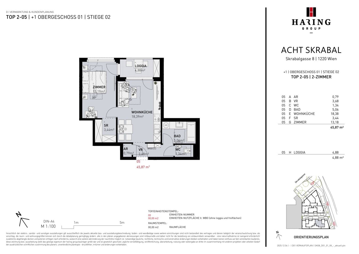 Grundriss Top 2-05 — Acht Skrabal — 2 Zimmer — 45,9 m² — WNFL: