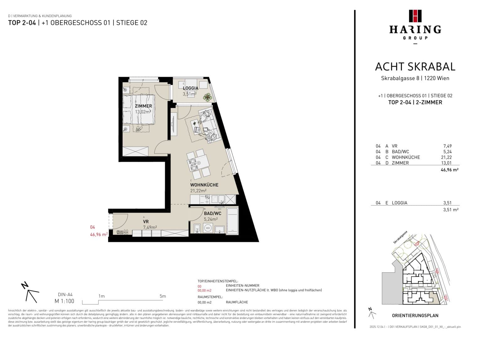 Grundriss Top 2-04 — Acht Skrabal — 2 Zimmer — 47 m² — WNFL:
