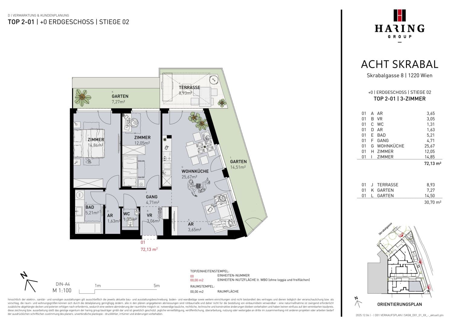 Grundriss Top 2-01 — Acht Skrabal — 3 Zimmer — 72,1 m² — Ground floor