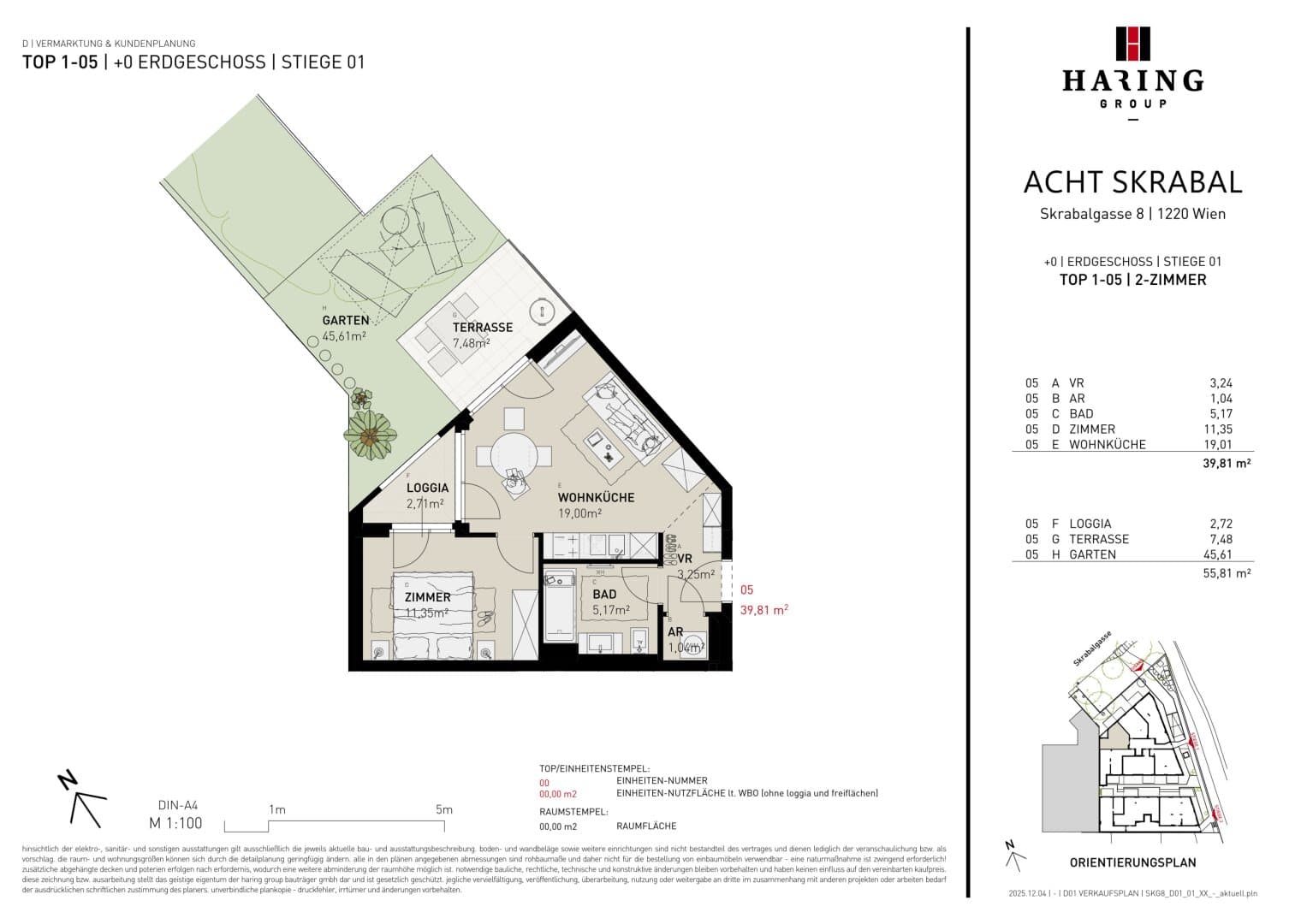 Grundriss Top 1-05 — Acht Skrabal — 2 Zimmer — 39,8 m² — Ground floor