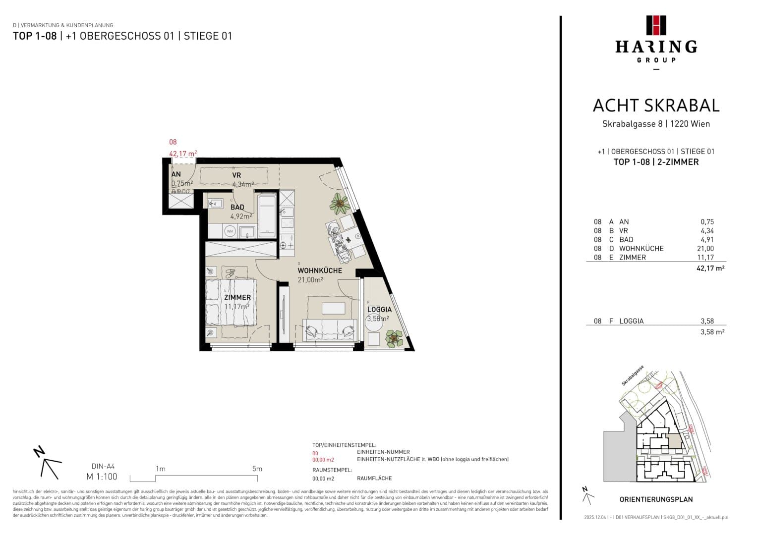 Grundriss Top 1-08 — Acht Skrabal — 2 Zimmer — 42,2 m² — WNFL: