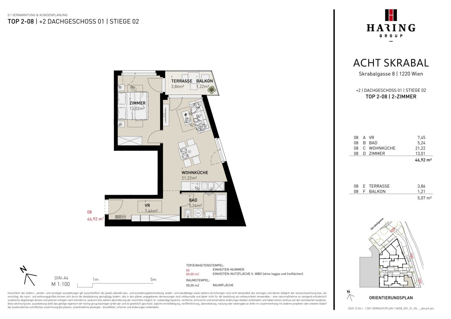 Grundriss Top 2-08 — Acht Skrabal — 2 Zimmer — 46,9 m² — 1st floor