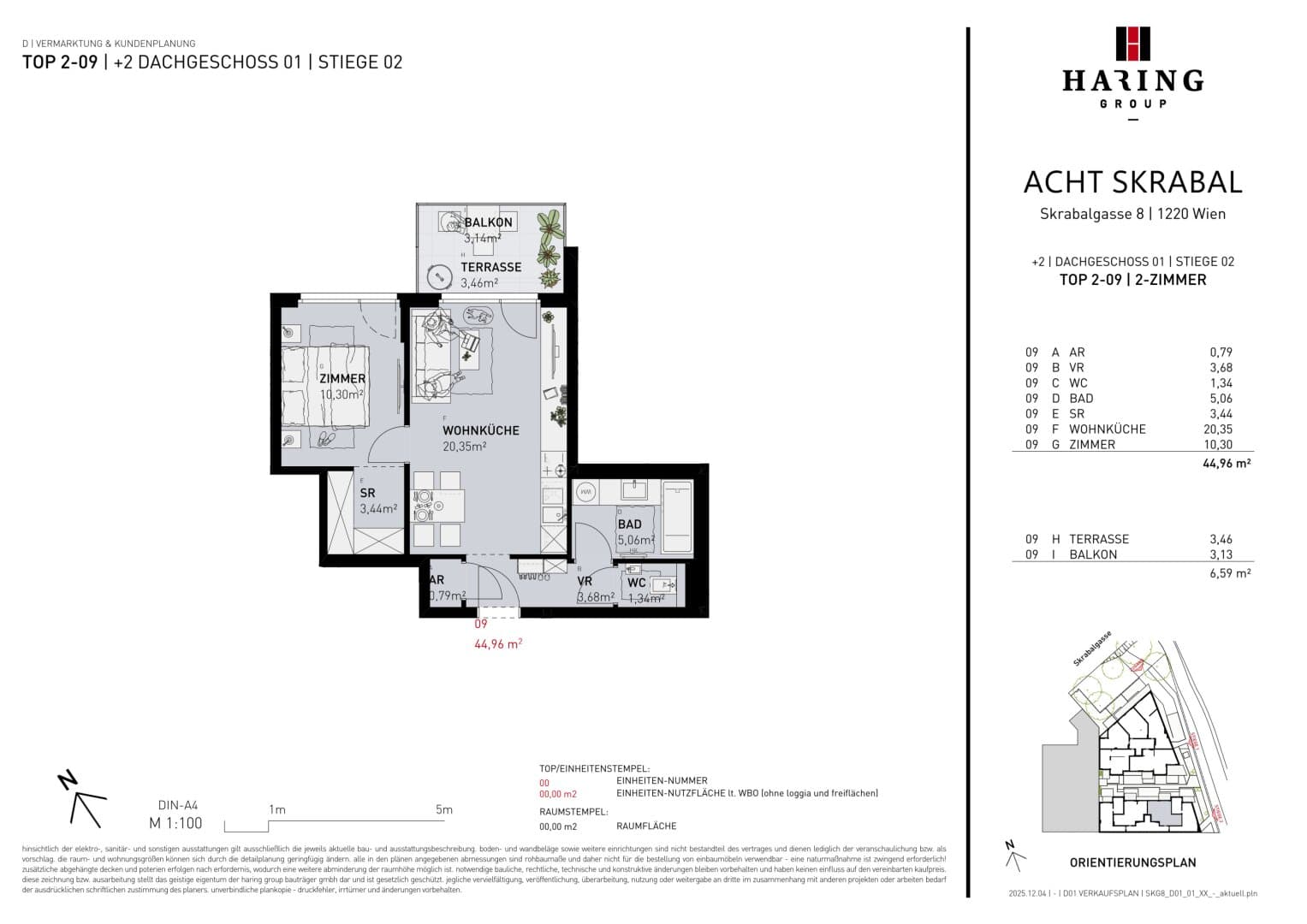 Grundriss Top 2-09 — Acht Skrabal — 2 Zimmer — 45 m² — 1st floor