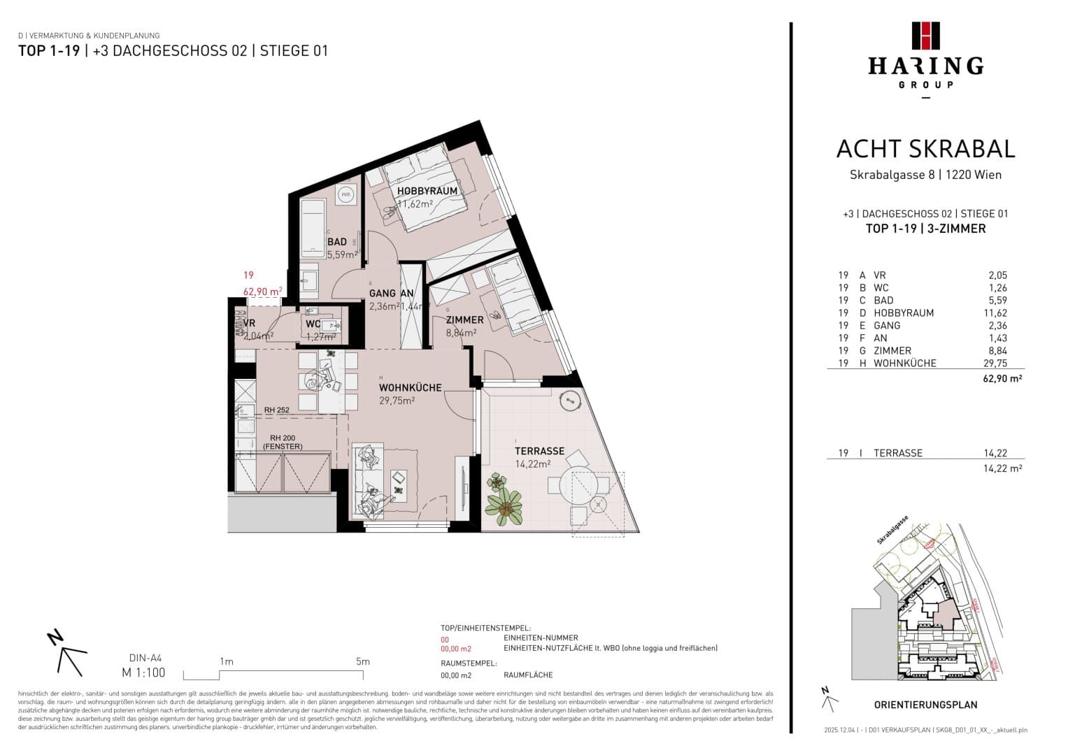 Grundriss Top 1-19 — Acht Skrabal — 3 Zimmer — 62,9 m² — 2nd floor