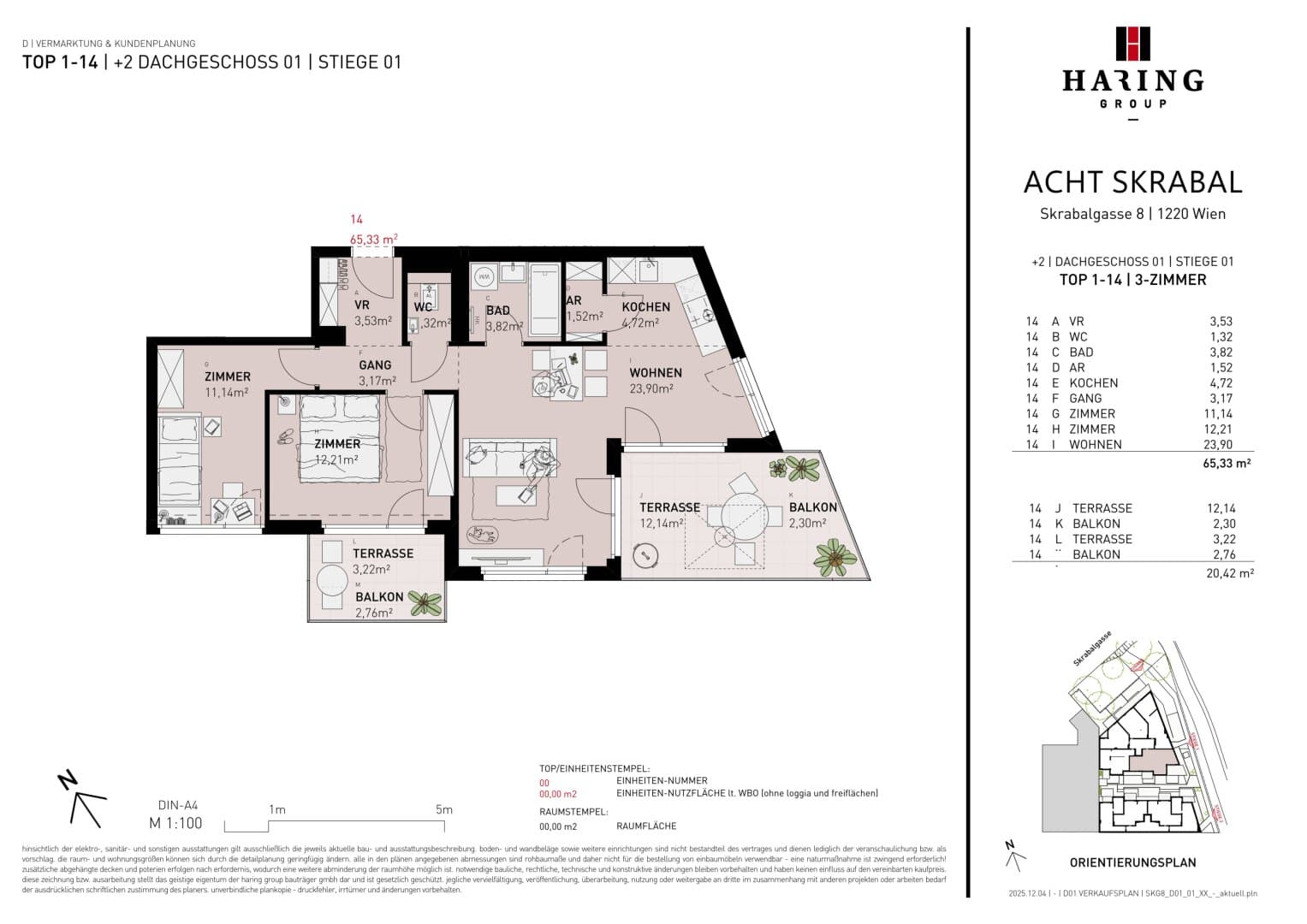 Grundriss Top 1-14 — Acht Skrabal — 3 Zimmer — 65,3 m² — 1st floor