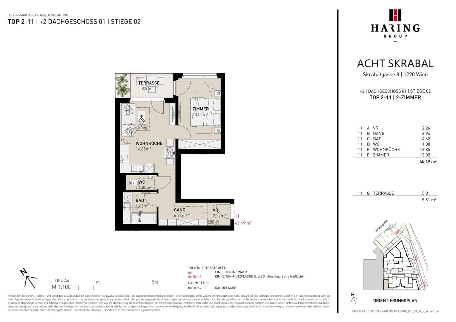 Grundriss Top 2-11 — Acht Skrabal — 2 Zimmer — 45,5 m² — 1st floor