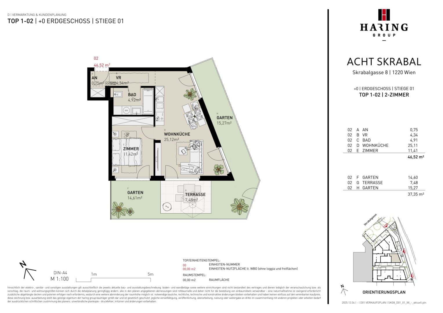 Grundriss Top 1-02 — Acht Skrabal — 2 Zimmer — 46,5 m² — Ground floor