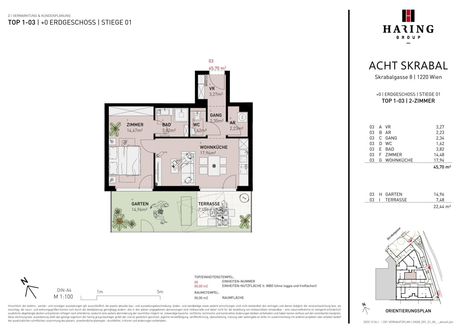 Grundriss Top 1-03 — Acht Skrabal — 2 Zimmer — 45,7 m² — Ground floor