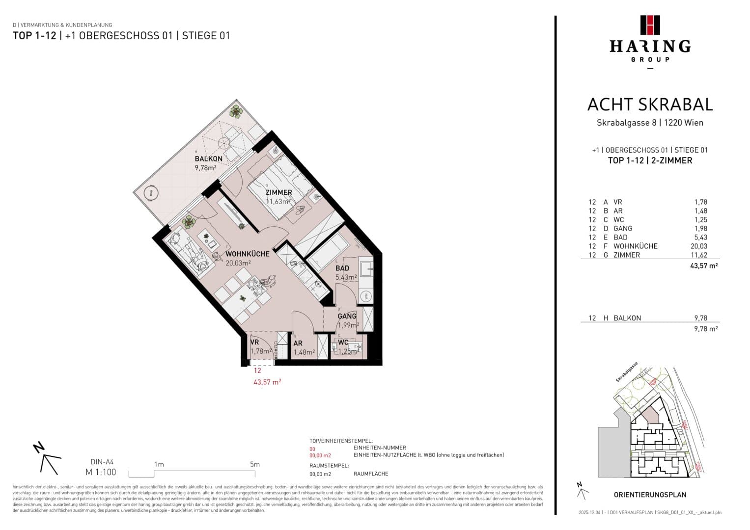 Grundriss Top 1-12 — Acht Skrabal — 2 Zimmer — 43,6 m² — WNFL: