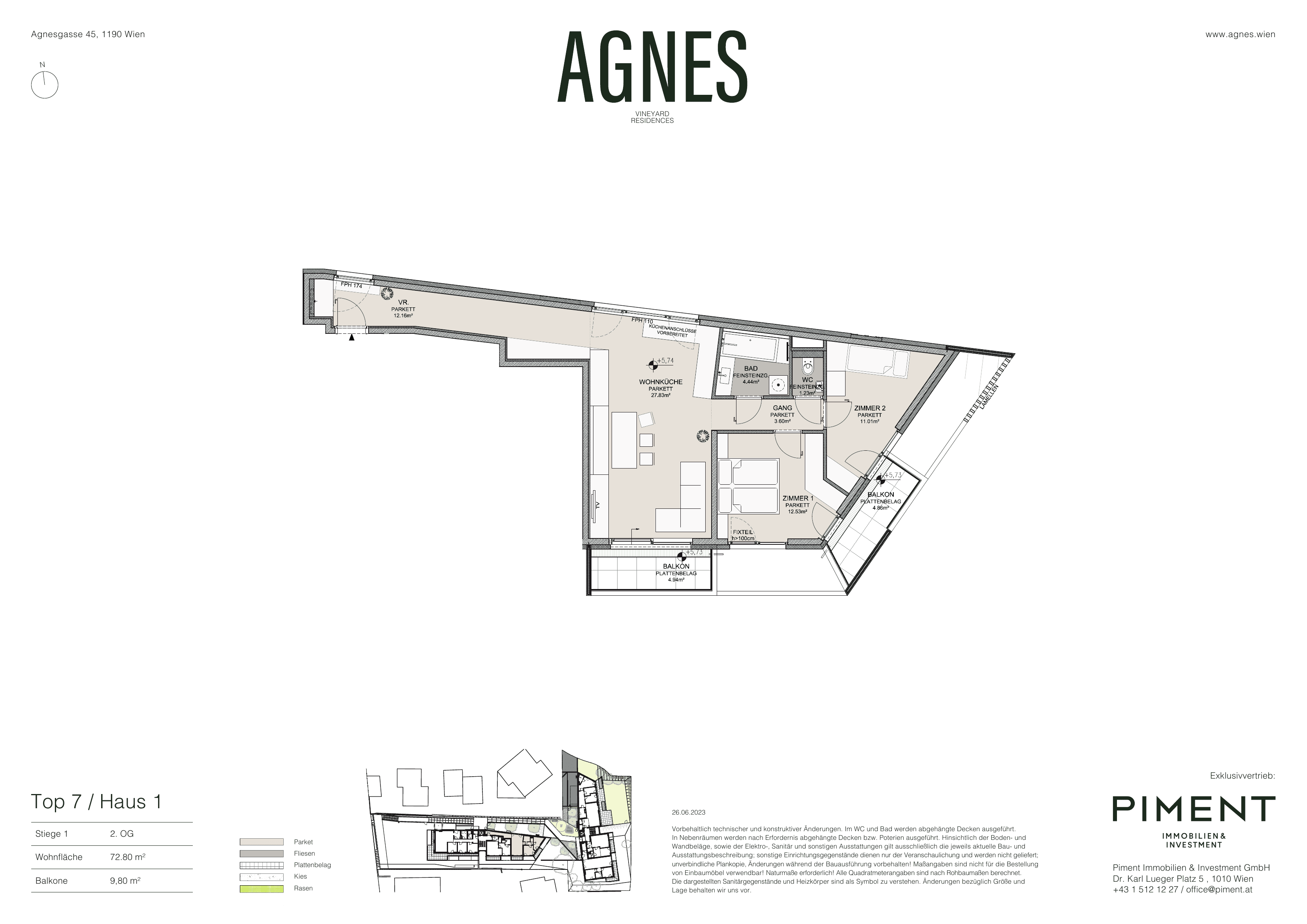 Grundriss Top 1.7 — Agnes — 3 Zimmer — 72,8 m² — 2nd floor