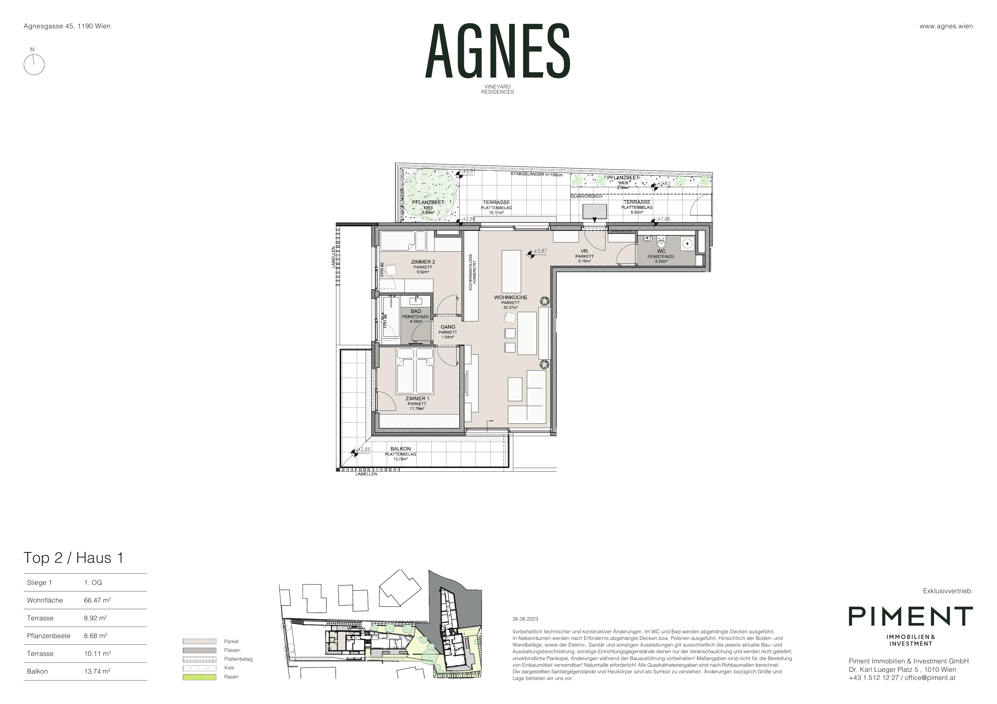 Grundriss Top 1.2 — Agnes — 3 Zimmer — 66,5 m² — 1st floor