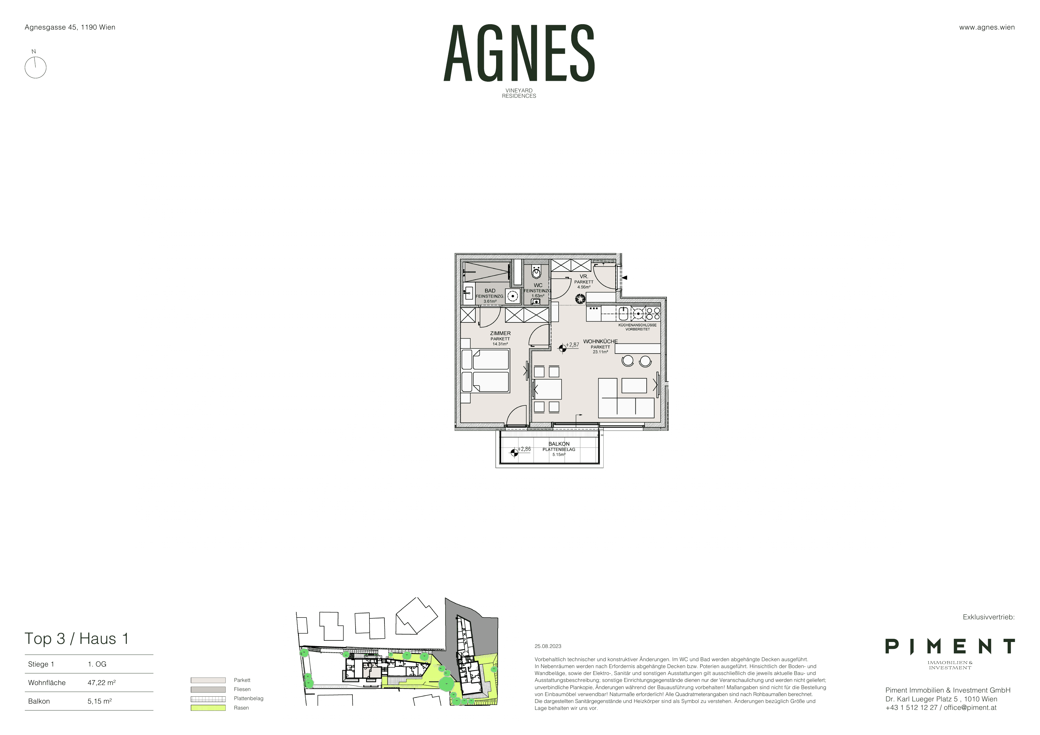 Grundriss Top 1.3 — Agnes — 2 Zimmer — 47,2 m² — 1st floor