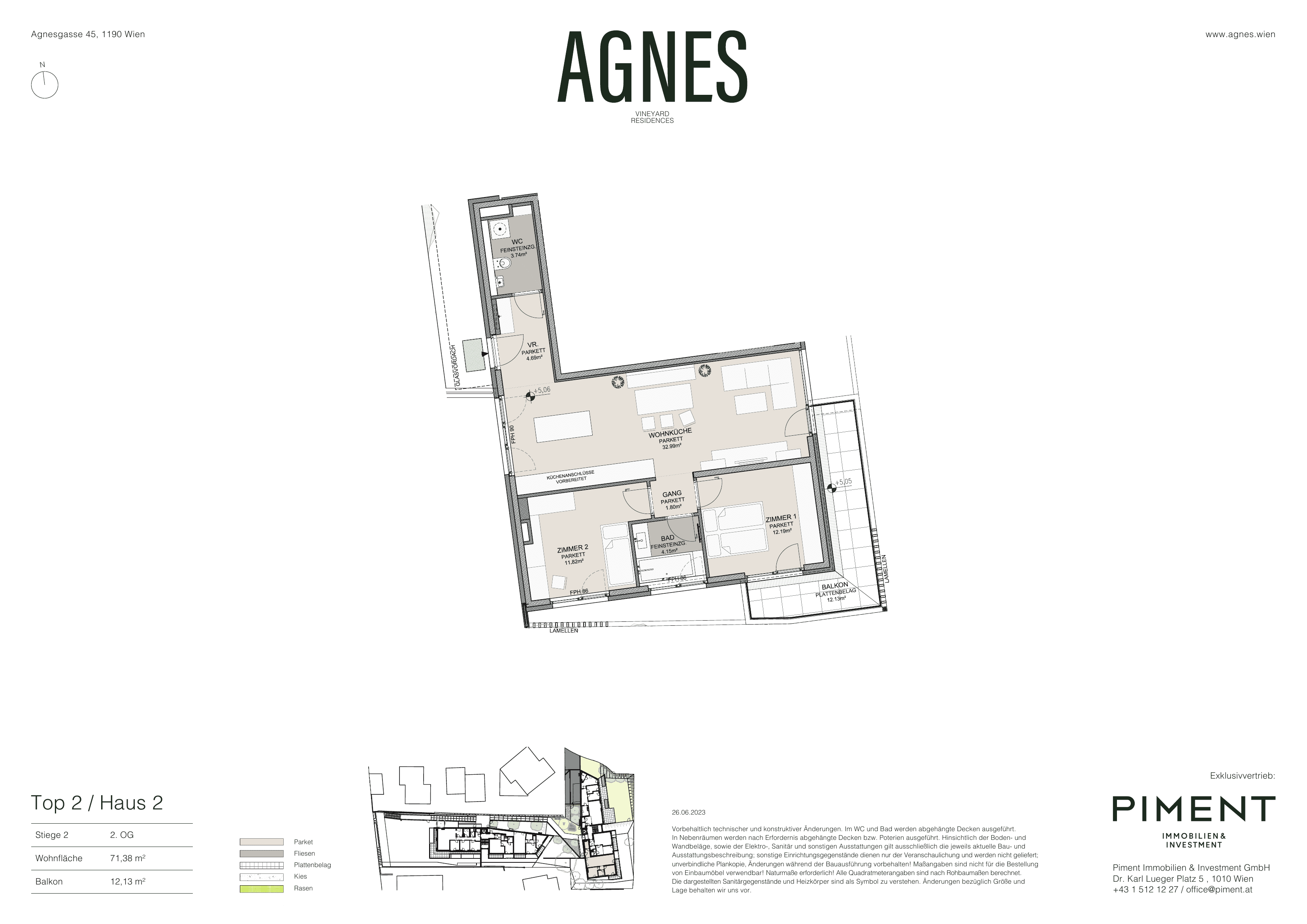 Grundriss Top 2.2 — Agnes — 3 Zimmer — 71,4 m² — 2nd floor