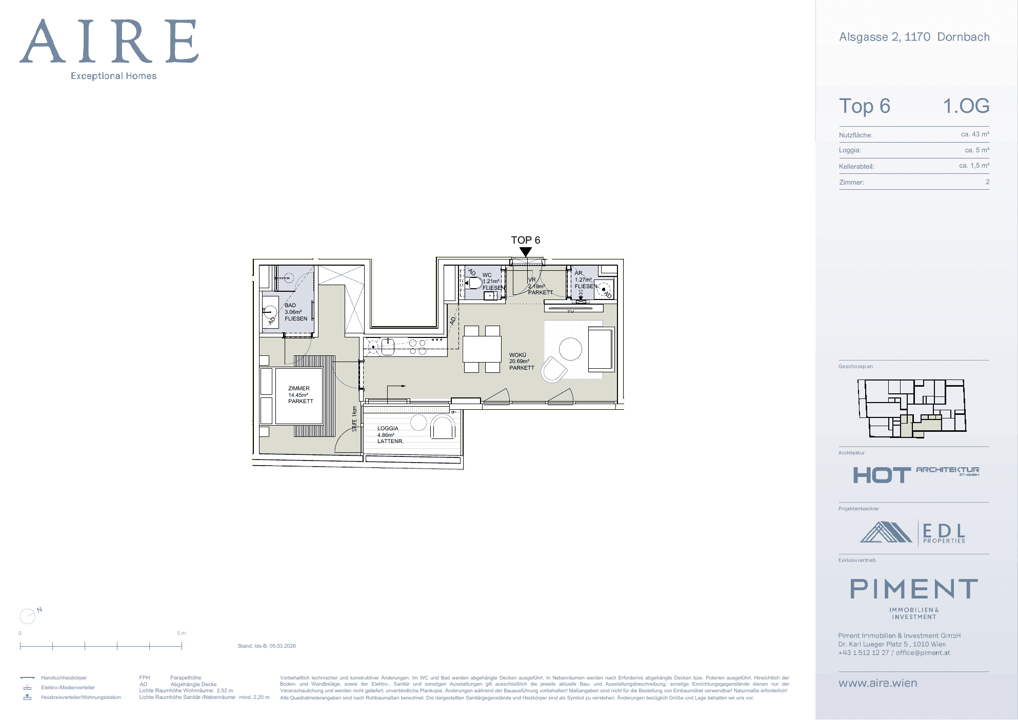 Grundriss Top 6 — Aire — 2 Zimmer — 43,1 m² — 1st floor