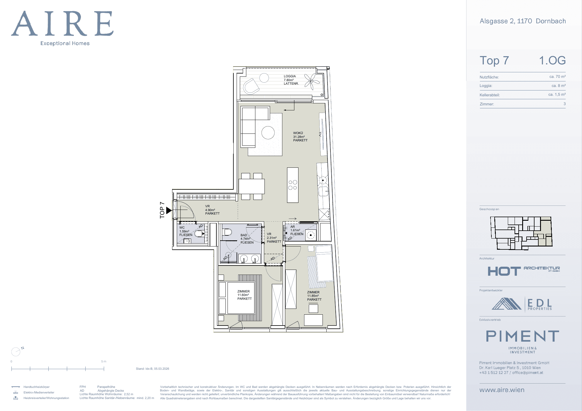Grundriss Top 7 — Aire — 3 Zimmer — 69,6 m² — 1st floor
