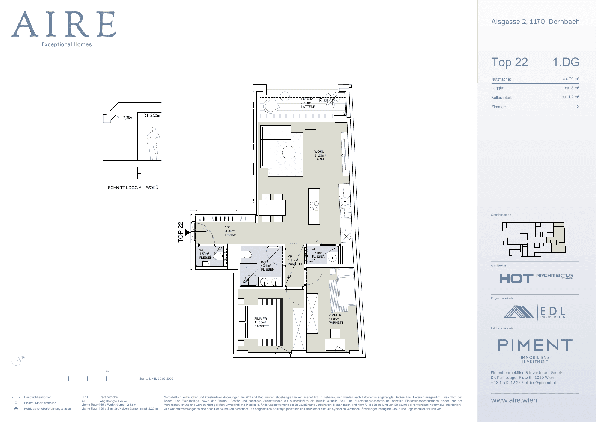 Grundriss Top 22 — Aire — 3 Zimmer — 69,6 m² — 1st attic floor