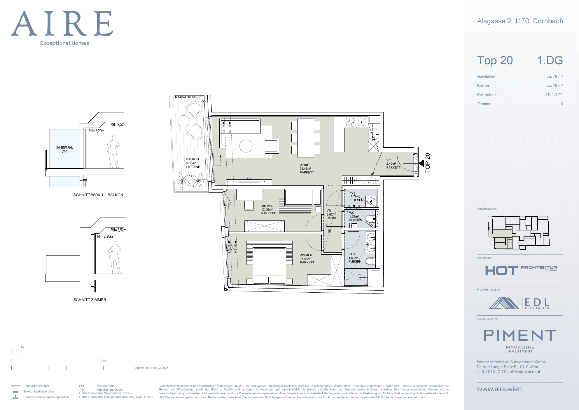 Grundriss Top 20 — Aire — 3 Zimmer — 76,2 m² — 1st attic floor