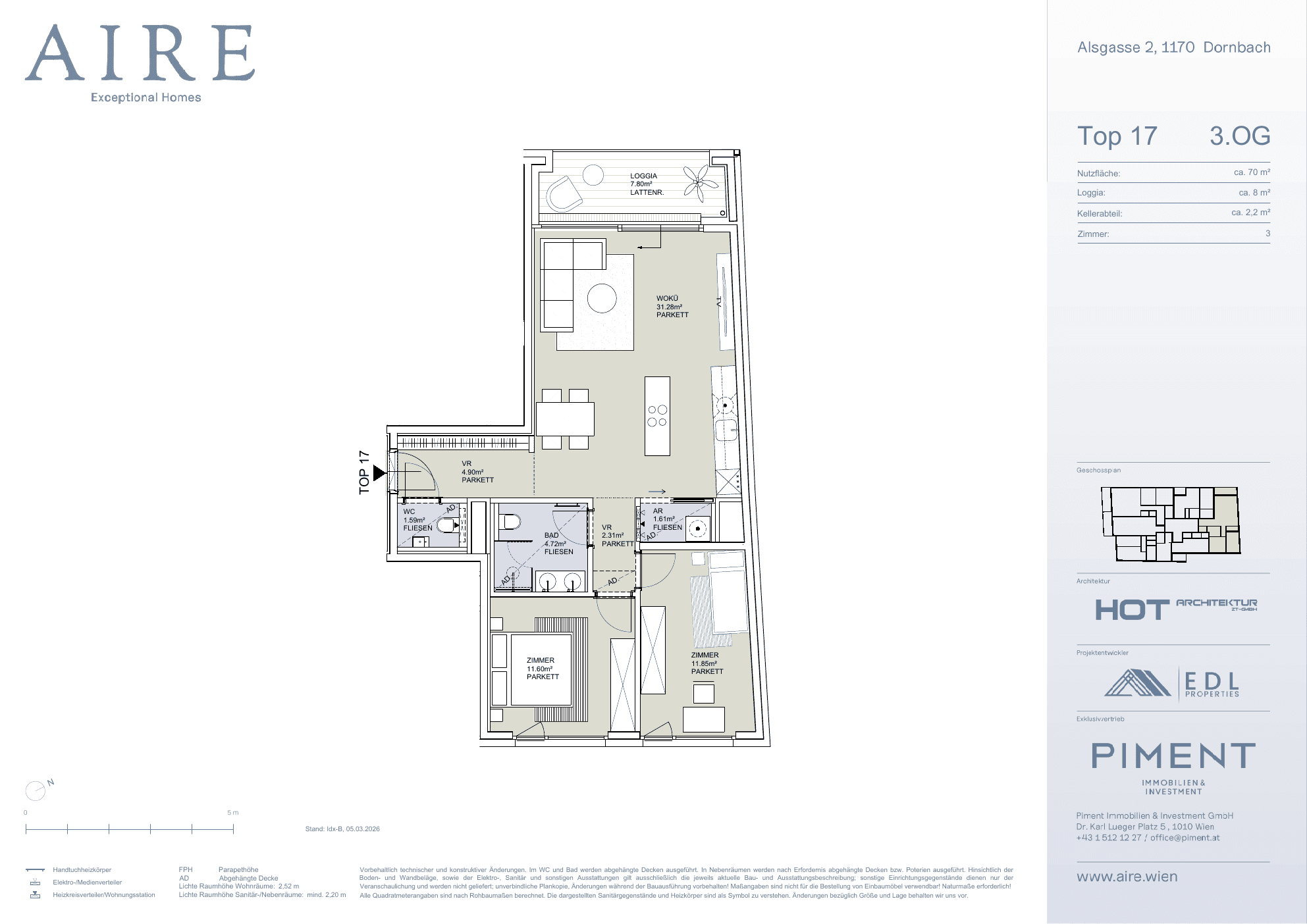Grundriss Top 17 — Aire — 3 Zimmer — 69,6 m² — 3rd floor