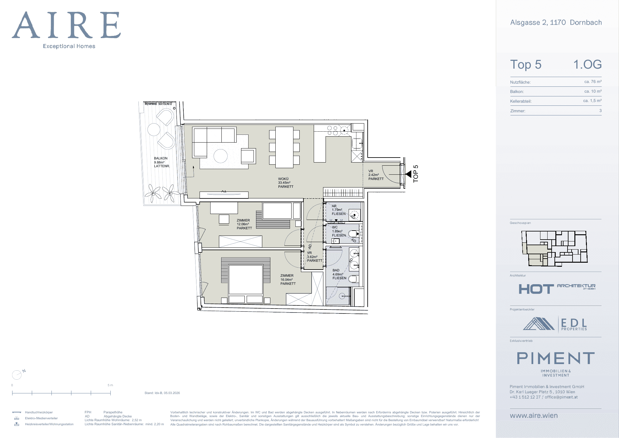 Grundriss Top 5 — Aire — 3 Zimmer — 76,2 m² — 1st floor