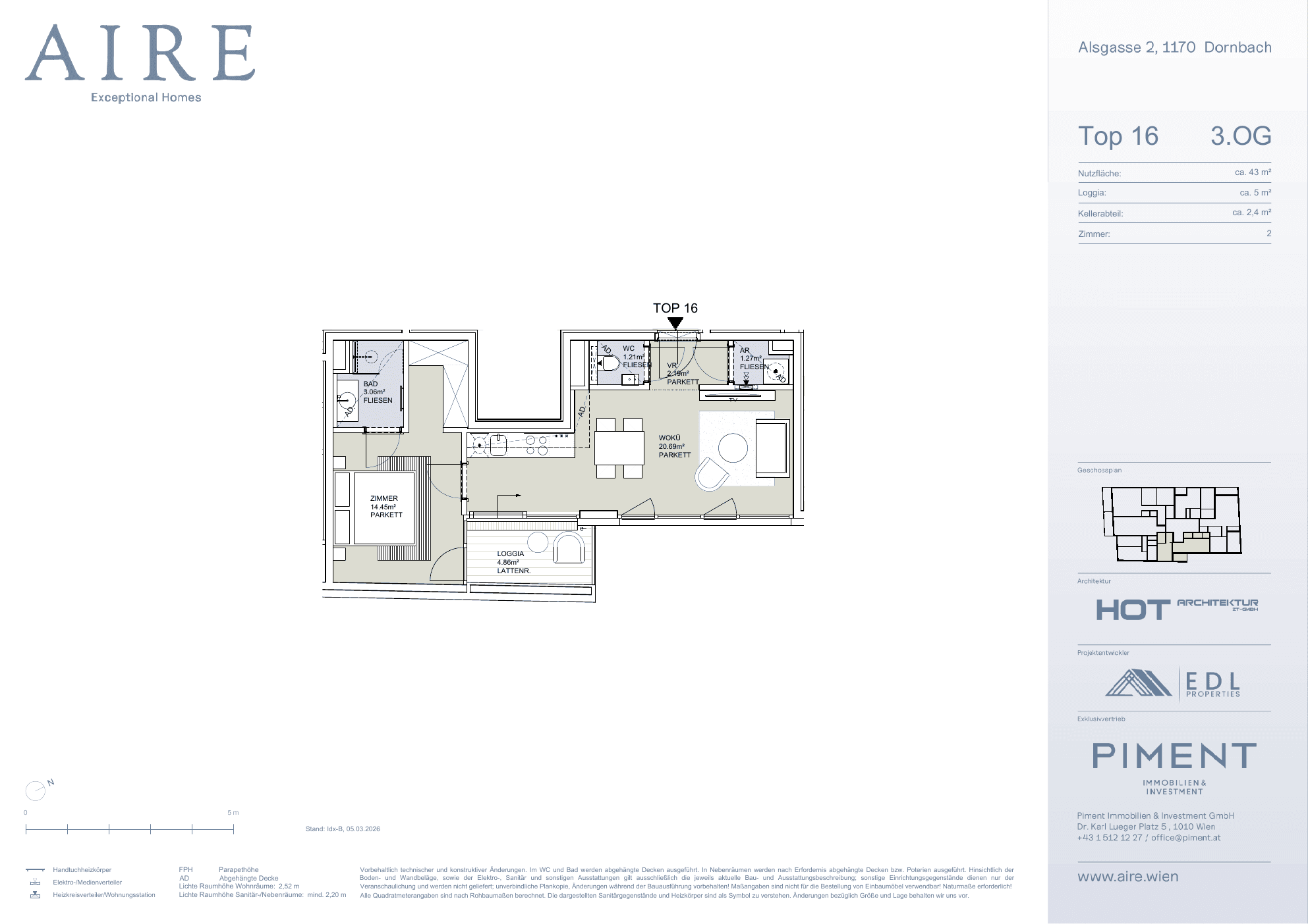 Grundriss Top 16 — Aire — 2 Zimmer — 43,1 m² — 3rd floor
