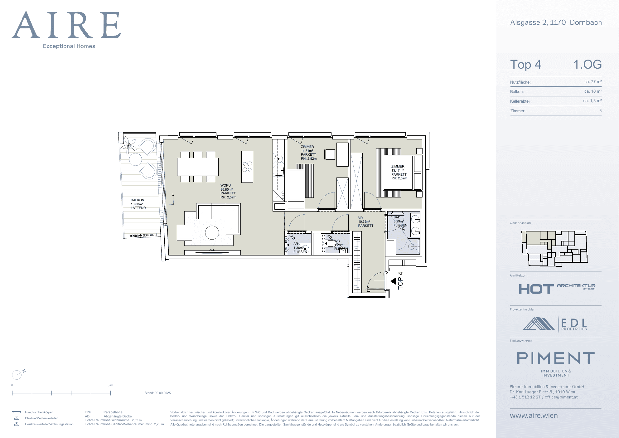 Grundriss Top 4 — Aire — 3 Zimmer — 76,5 m² — 1st floor