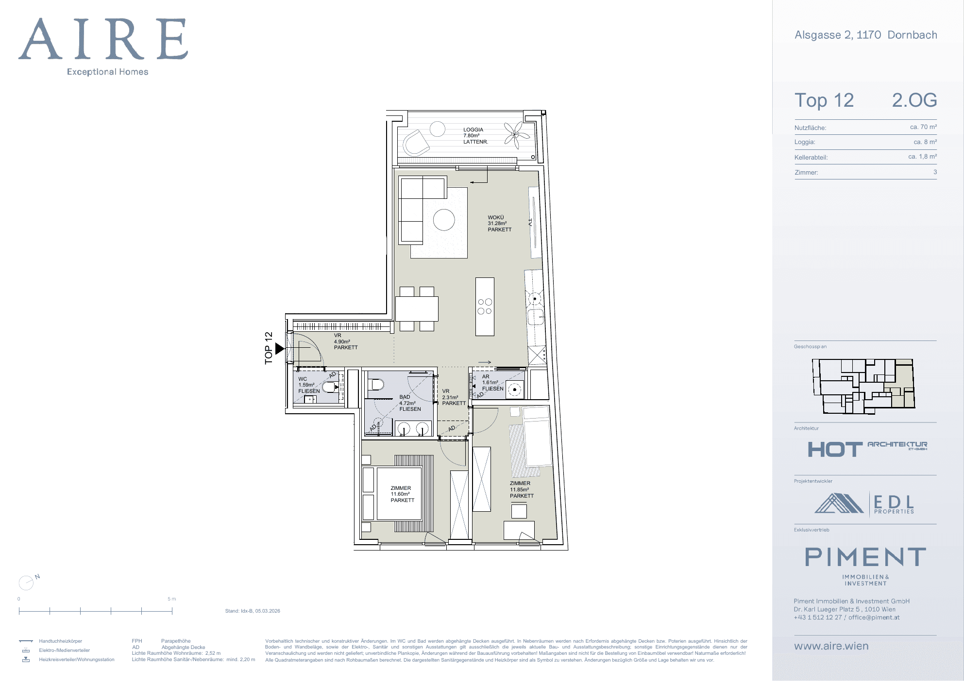 Grundriss Top 12 — Aire — 3 Zimmer — 69,6 m² — 2nd floor