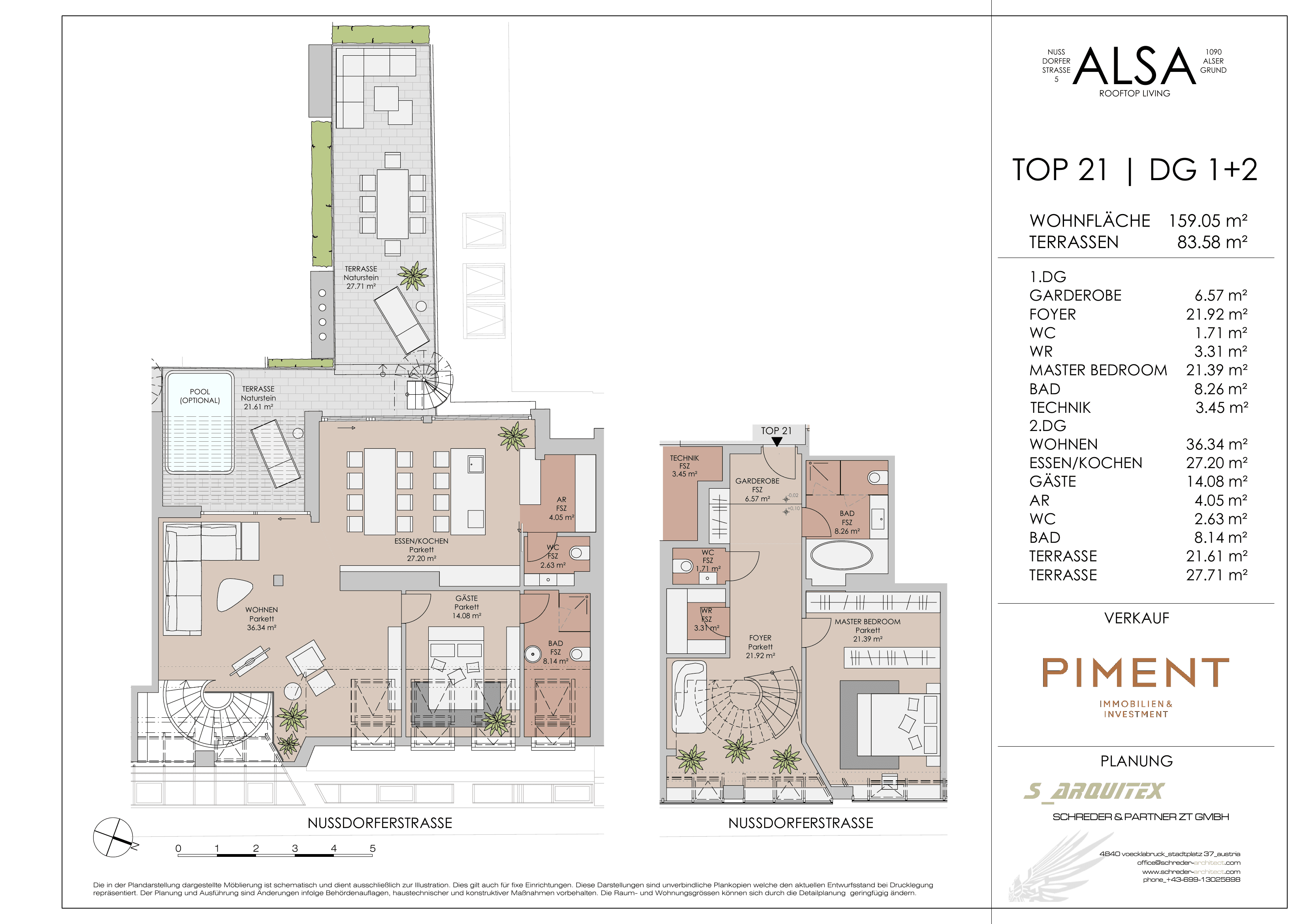 Grundriss Top 21 — ALSA – Rooftop Living — 5 Zimmer — 159,1 m² — 1st attic floor / 2nd attic floor / Attic floor — Grundriss 1/2