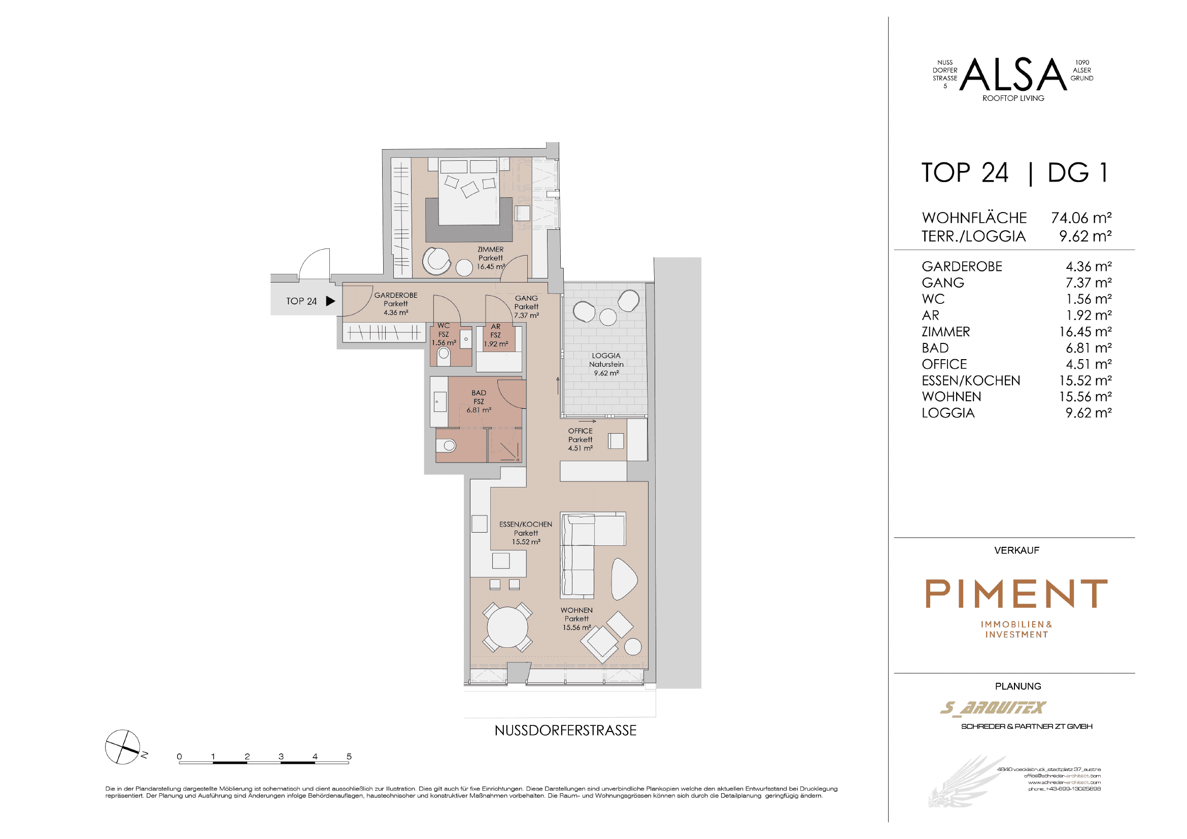 Grundriss Top 24 — ALSA – Rooftop Living — 2 Zimmer — 74,1 m² — 1st attic floor