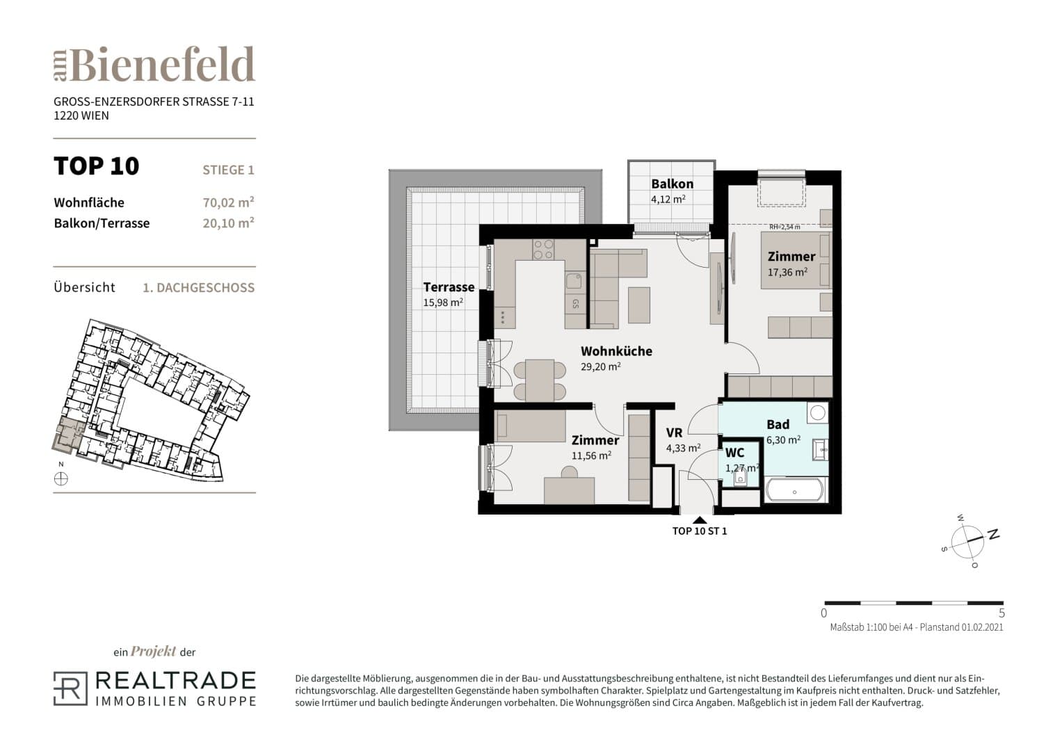 Grundriss 10c — Am Bienefeld — 3 Zimmer — 70 m² — 1st attic floor