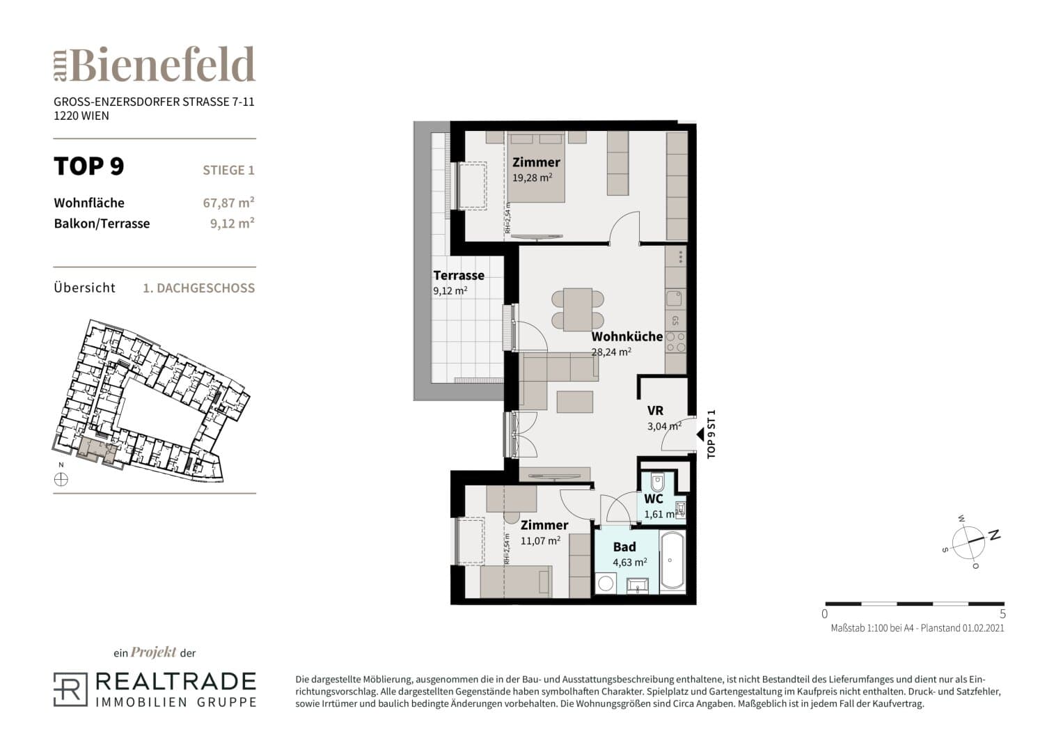 Grundriss 9c — Am Bienefeld — 3 Zimmer — 67,9 m² — 1st attic floor