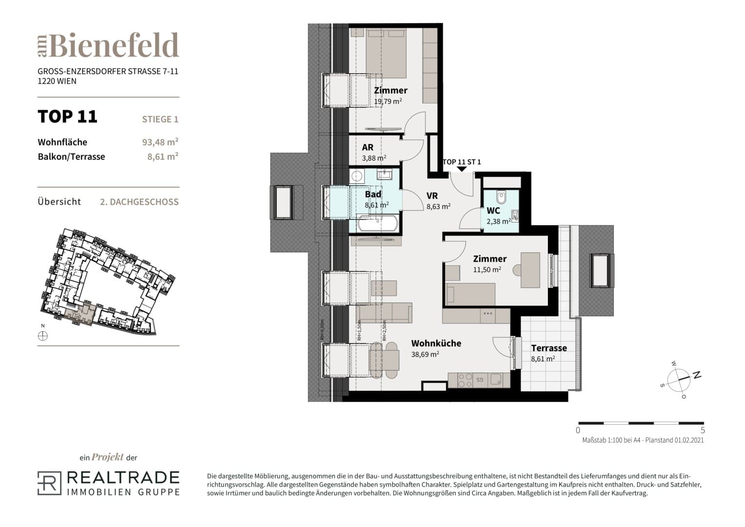 Grundriss 11b — Am Bienefeld — 3 Zimmer — 93,5 m² — 2nd attic floor