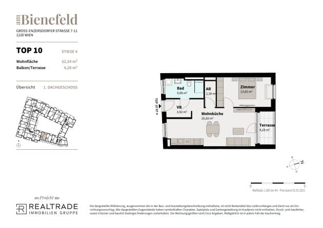 Grundriss 10 — Am Bienefeld — 2 Zimmer — 52,5 m² — 1st attic floor