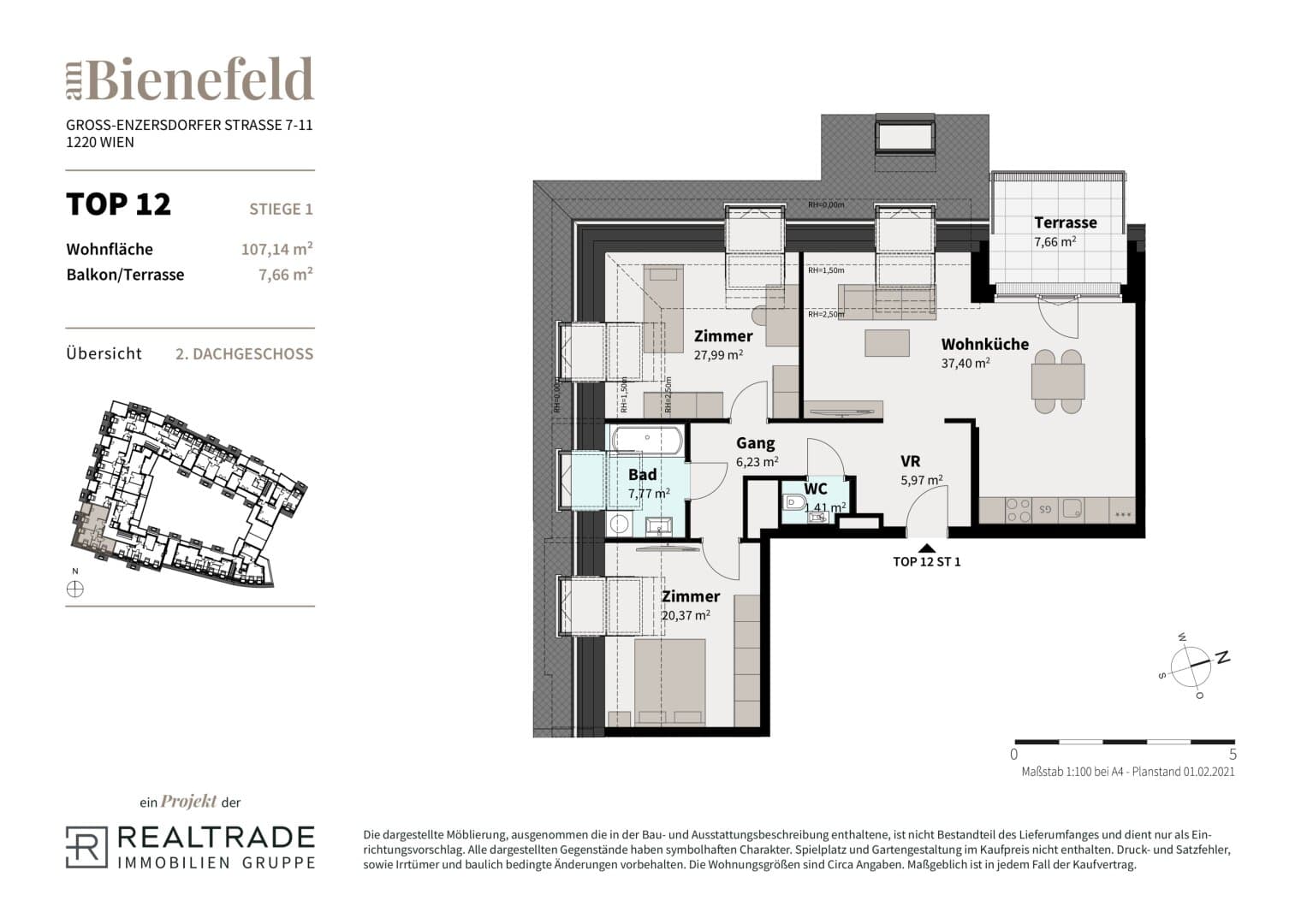 Grundriss 12d — Am Bienefeld — 3 Zimmer — 107,1 m² — 2nd attic floor