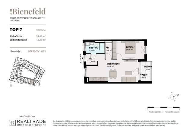Grundriss 7 — Am Bienefeld — 2 Zimmer — 51,4 m² — 1st floor