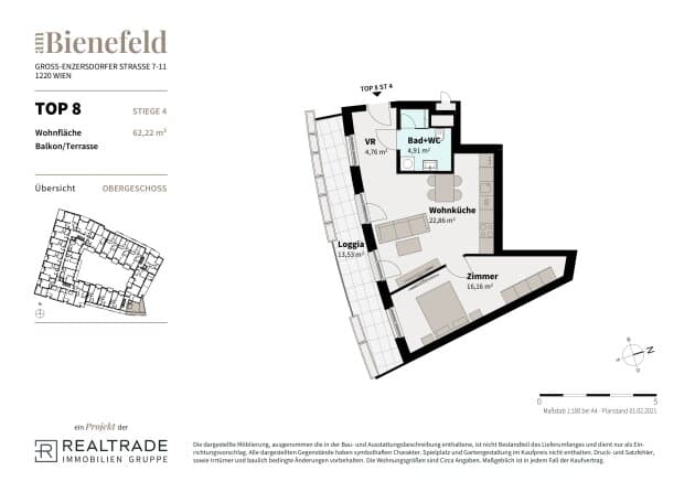 Grundriss 8 — Am Bienefeld — 2 Zimmer — 48,7 m² — 1st floor